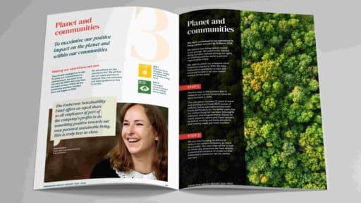 A photography of a double-page spread inside the impact report